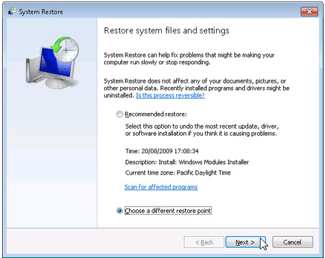 restore system files and settings